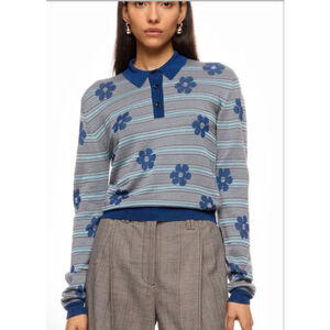 Women's Marni Striped Flower Sweater S (38) Gray Blue